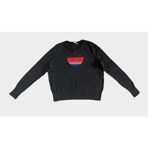 GAP Rainbow Heart Sweater Womens XL (Fits Like Large)Gray Knit Crewneck Pullover